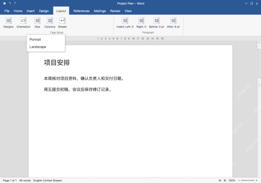 模拟 Word Windows 完整窗口：在布局里选择纸张方向