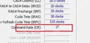 CPU-Z Windows Memory 页 Timings 区域高亮 Command Rate 命令速率