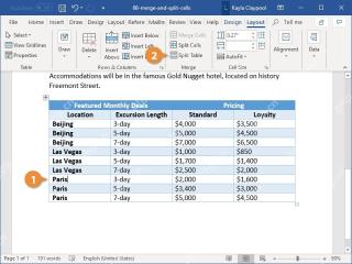 Word 表格工具 Layout 选项卡中点击 Split Cells 拆分单元格按钮