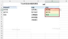 Excel下拉菜单切换状态后单元格自动填充不同颜色