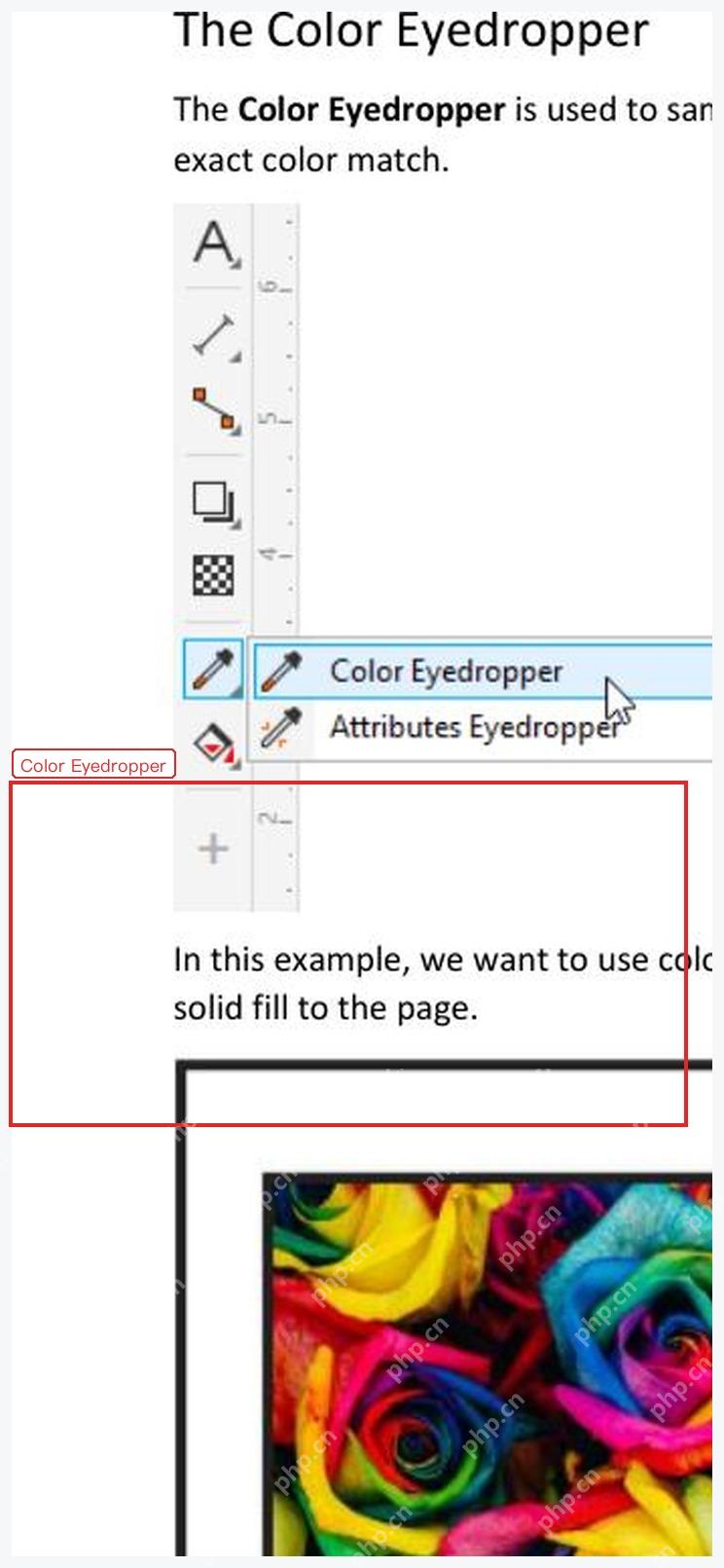 CorelDRAW 工具箱中展开 Color Eyedropper 和 Attributes Eyedropper