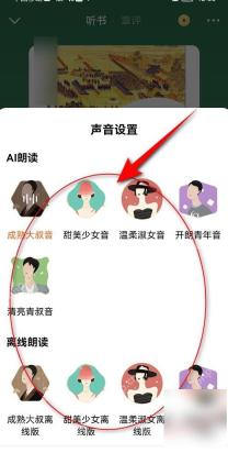 番茄免费小说声音设置面板选择朗读音色