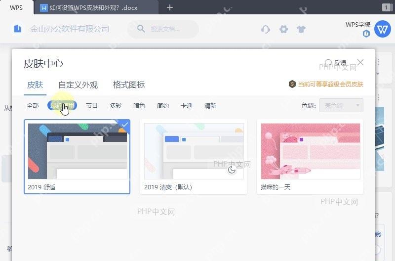 如何设置WPS皮肤和外观?中间操作