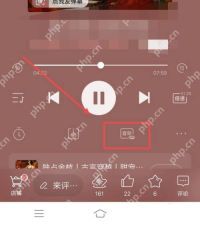 喜马拉雅手机端核对暂停键下方的音效入口：箭头指向中央暂停键；红框圈出下方音效按钮