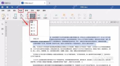 Word 布局菜单中打开分栏选项
