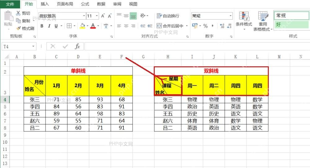 Excel 表格中框出左上角双斜线表头单元格,用于先调整行高和列宽