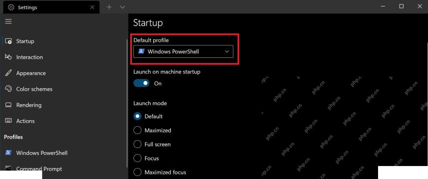 Windows 终端启动页中选择默认配置文件