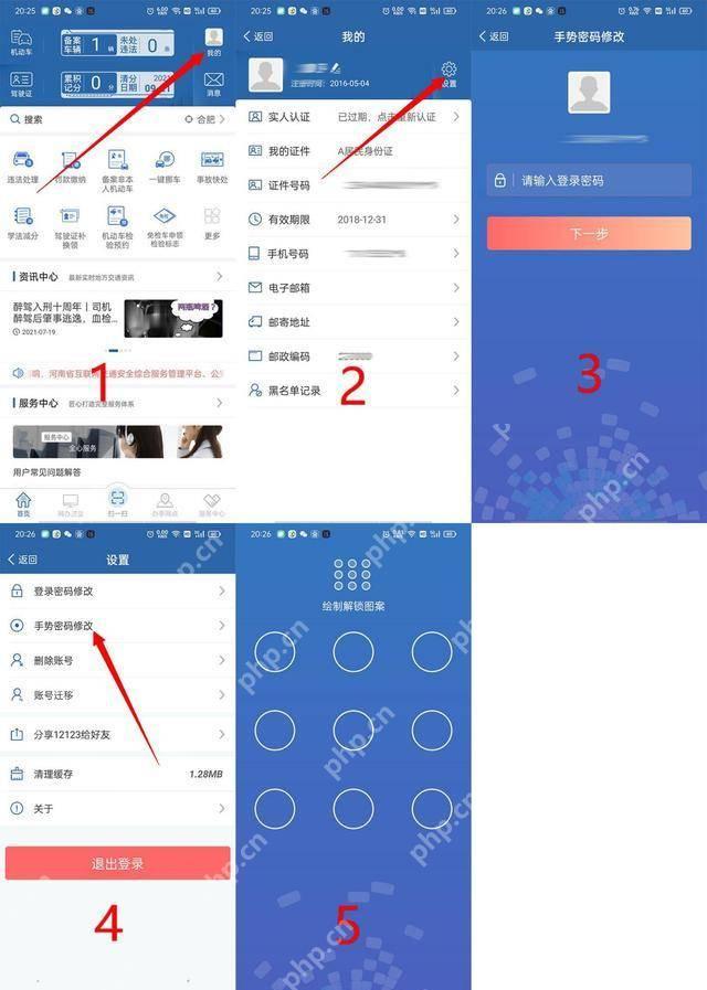 交管12123进入设置并处理手势密码的流程