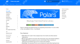 Polars 官方文档首页展示 DataFrame Library 产品入口