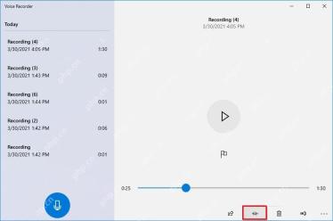 Windows 10 语音录音机中的修剪按钮