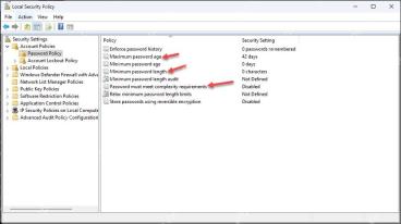 Win10 Password Policy 列表中箭头指向 Minimum password age