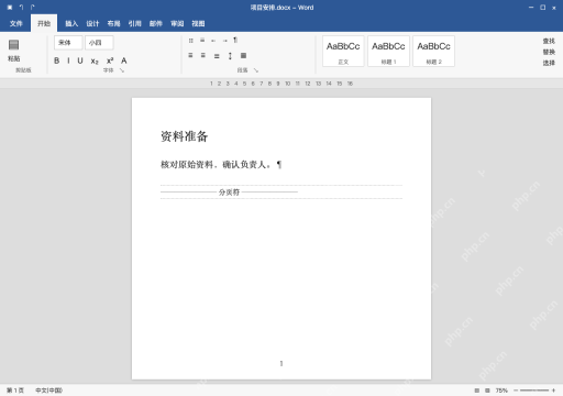 模拟 Microsoft Word 简体中文桌面版完整界面:显示标记,区分手动分页与自动换页