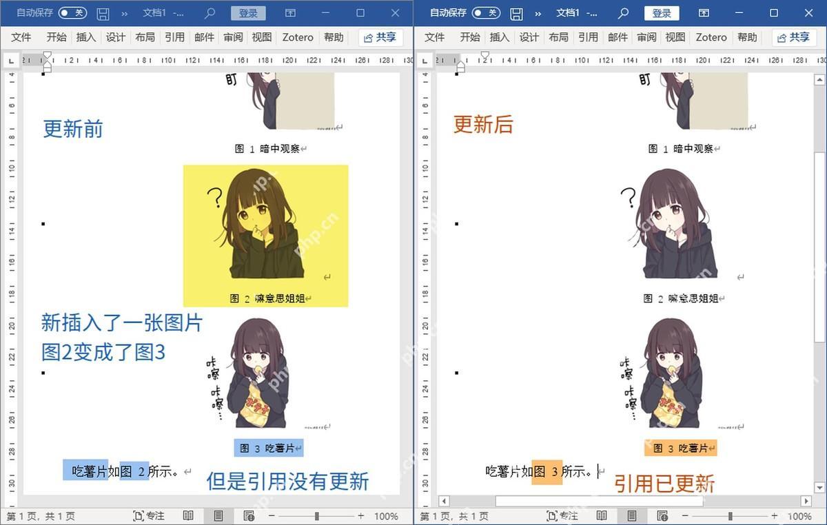 Word 交叉引用更新前后效果对比