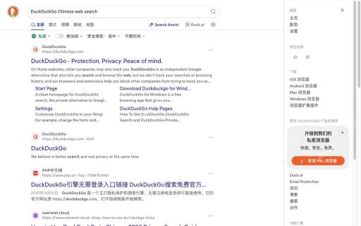 通过菜单返回主页或设置对应的DuckDuckGo真实界面