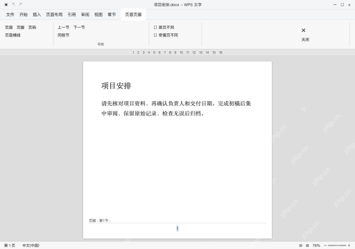 模拟 WPS文字 Windows电脑版完整界面:底部数字仍在,单独检查页脚