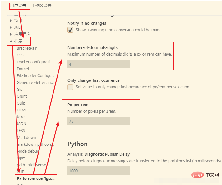 Comment changer rem dans vscode