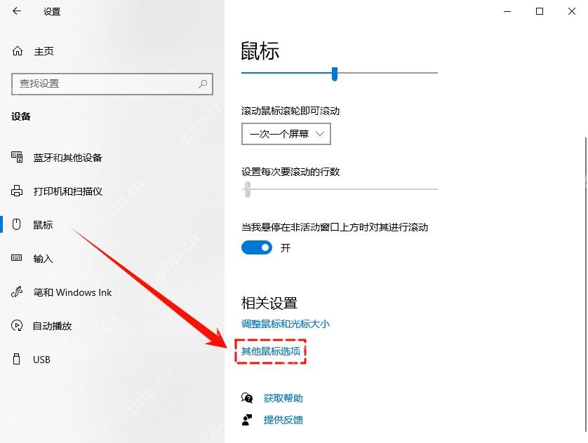 Win10 鼠标设置页中进入其他鼠标选项