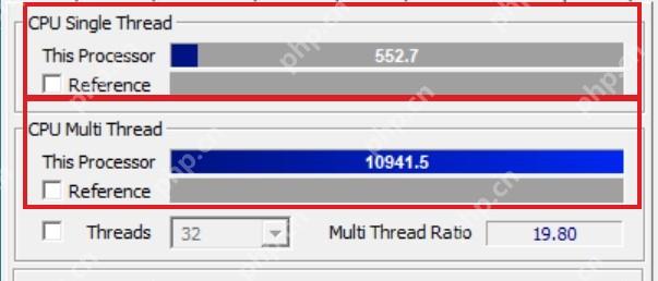 CPU-Z Windows Bench 页面高亮 CPU Single Thread 和 CPU Multi Thread 分数