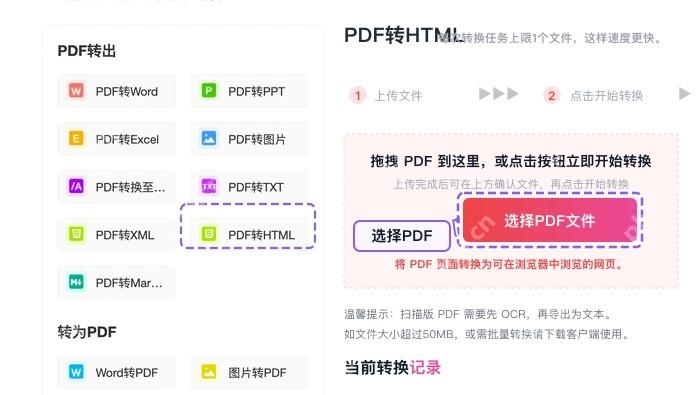 PDF转HTML上传PDF文件