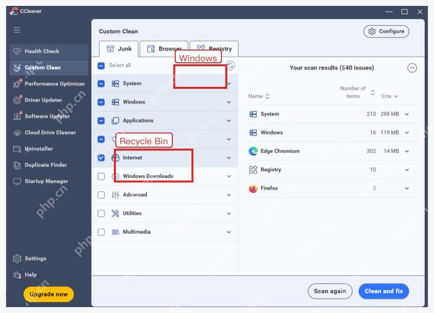 CCleaner Windows 清理列表中的 Recycle Bin 选项