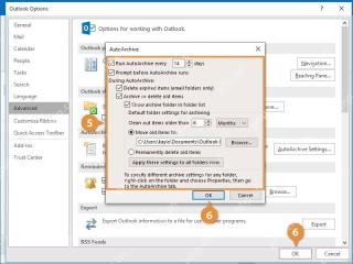 Outlook 自动存档全局设置窗口