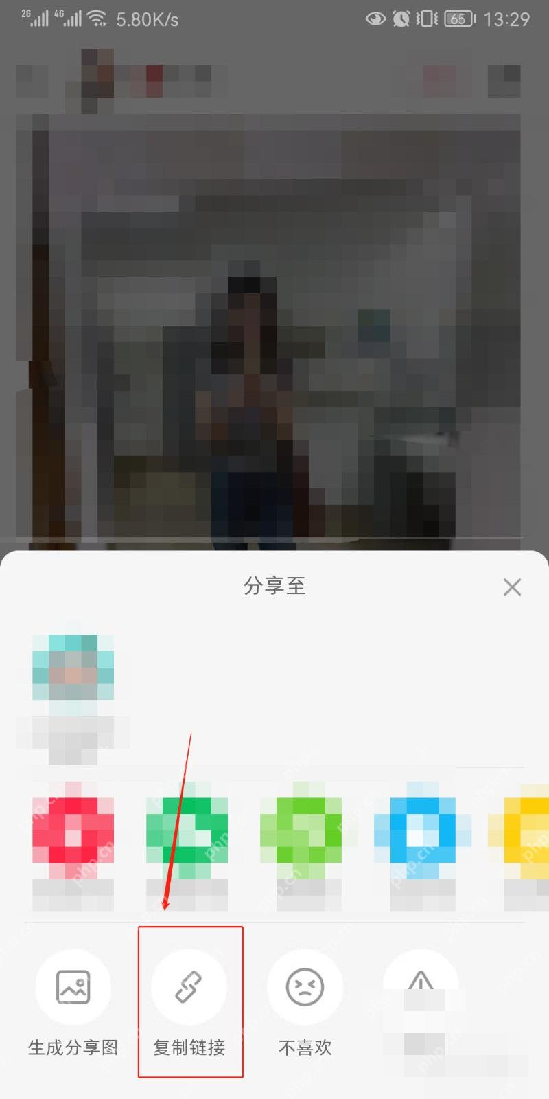 小红书分享面板中的复制链接按钮,用于复制笔记链接