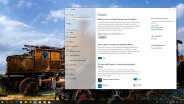Win10 Privacy Pictures 页面显示 Change 按钮和图片库访问总开关