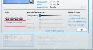 ObjectDock Windows Style Color 页面中的 Change Background 入口
