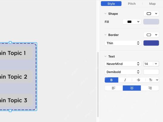 Xmind Pro 右侧外框样式面板显示 Shape 和 Border 设置。