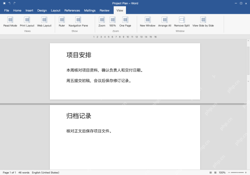 模拟 Word Windows 完整窗口：用视图拆分同一文档窗口