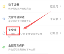 微信手机界面:打开微信支付安全锁
