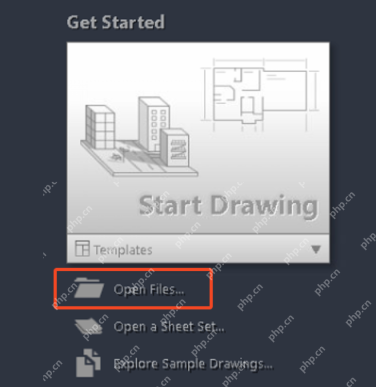 Windows AutoCAD Start Screen 的 Open Files 入口截图,证明 DWG 打不开时还可以换 Open Files 路径验证最近文件入口。