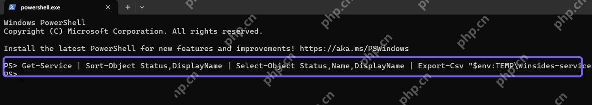 PowerShell 中执行 Get-Service 并用 Export-Csv 导出服务列表
