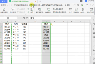 WPS表格中把姓名字段复制到旁边作为重复项统计条件