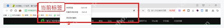 360安全浏览器窗口顶部标签栏和当前网页标签