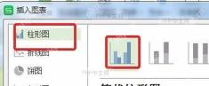 WPS 表格图表窗口中选择柱形图类型,用于第三步确定图表样式
