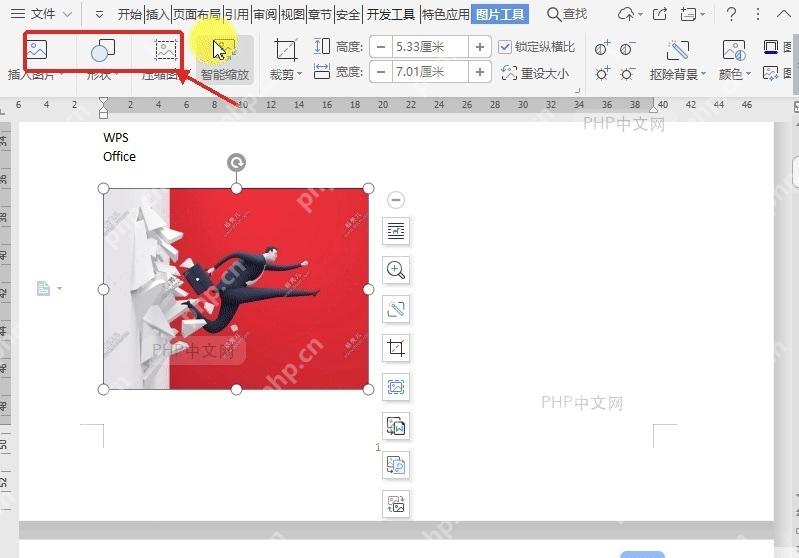 WPS文字顶部功能区显示图片工具选项卡