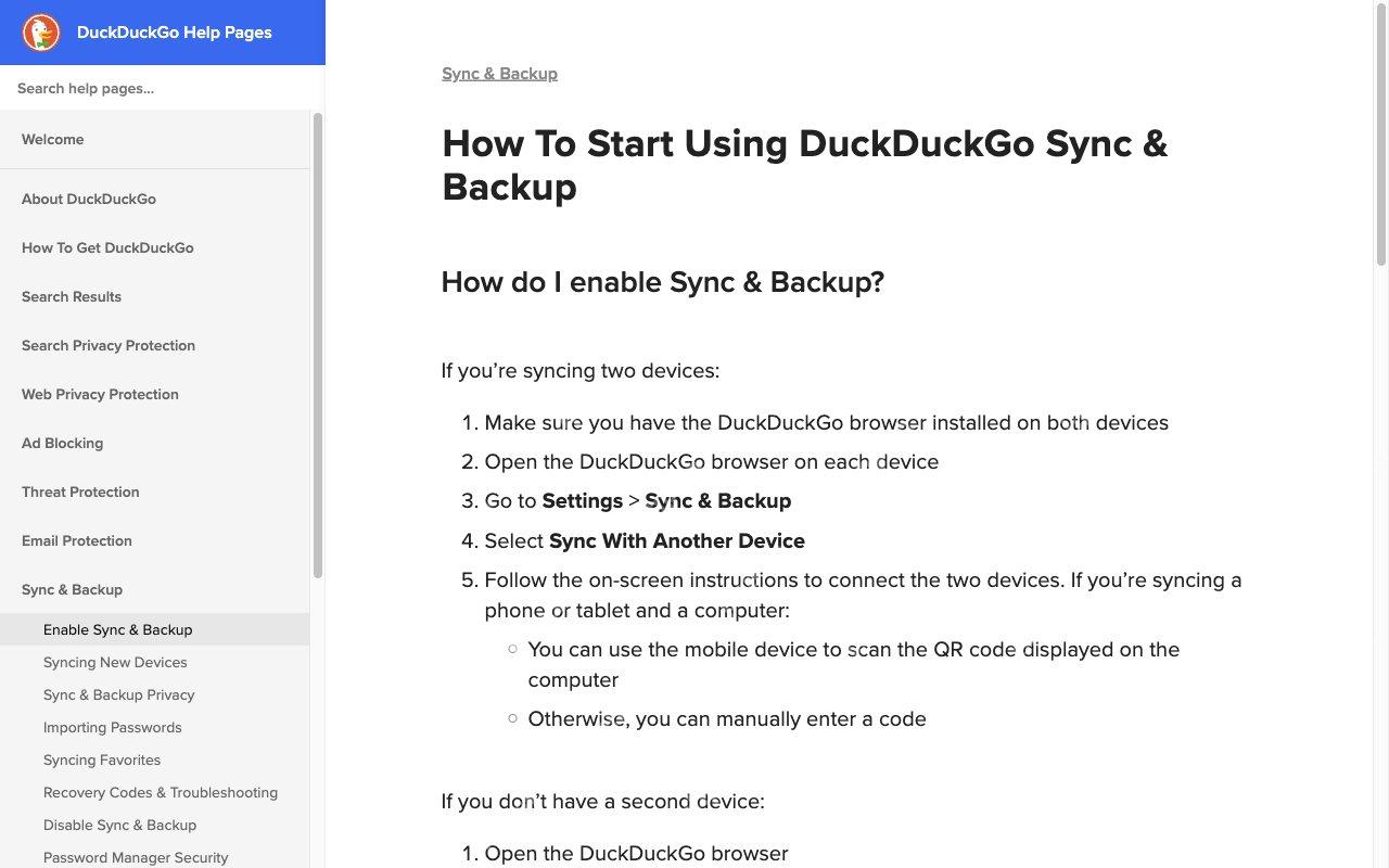需要同步时查看Sync & Backup对应的DuckDuckGo真实界面