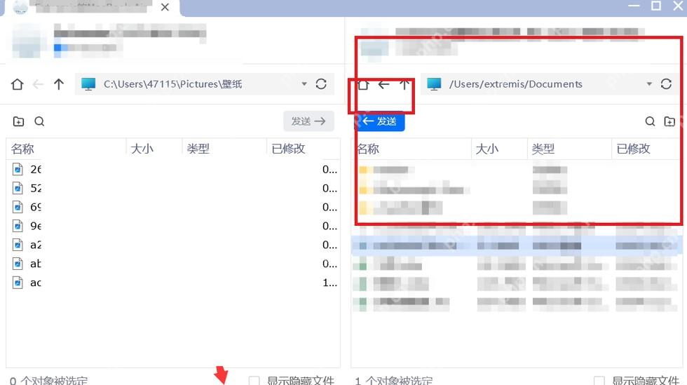 ToDesk Windows 文件传输窗口高亮远程目录和指向本地的传输按钮