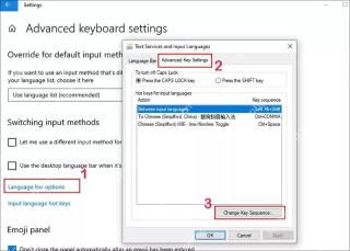 Win10 高级键盘设置中打开语言栏选项