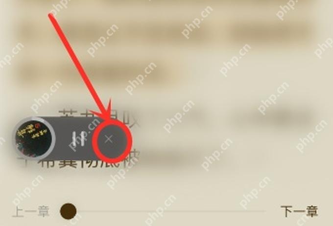 番茄免费小说中文手机App阅读页朗读悬浮条显示关闭按钮并用红圈箭头标出,证明可彻底退出语音朗读