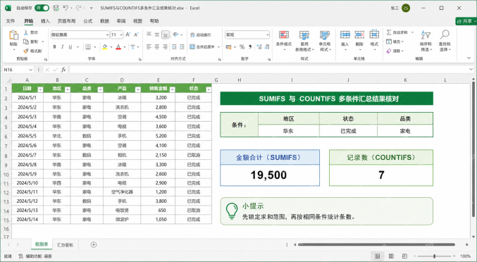 Excel将SUMIFS和COUNTIFS条件单元格独立出来便于切换汇总