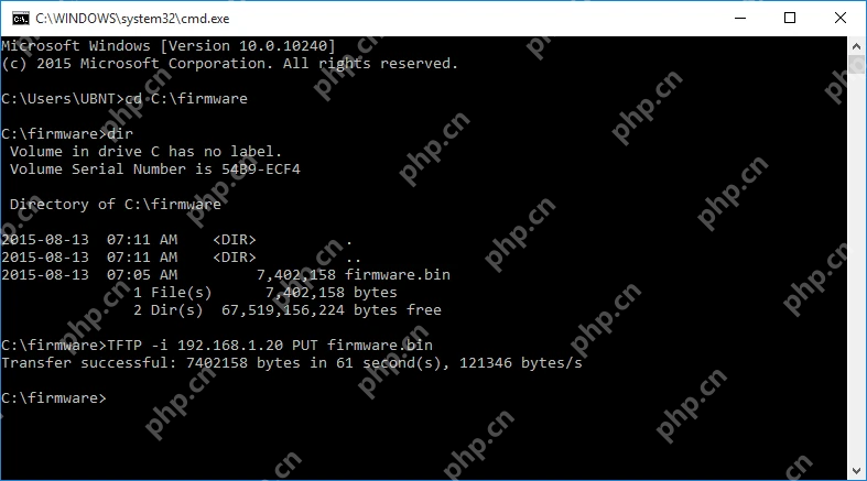 Windows10 命令提示符执行 TFTP 文件传输命令
