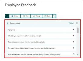 Microsoft Forms员工反馈表单推荐问题界面