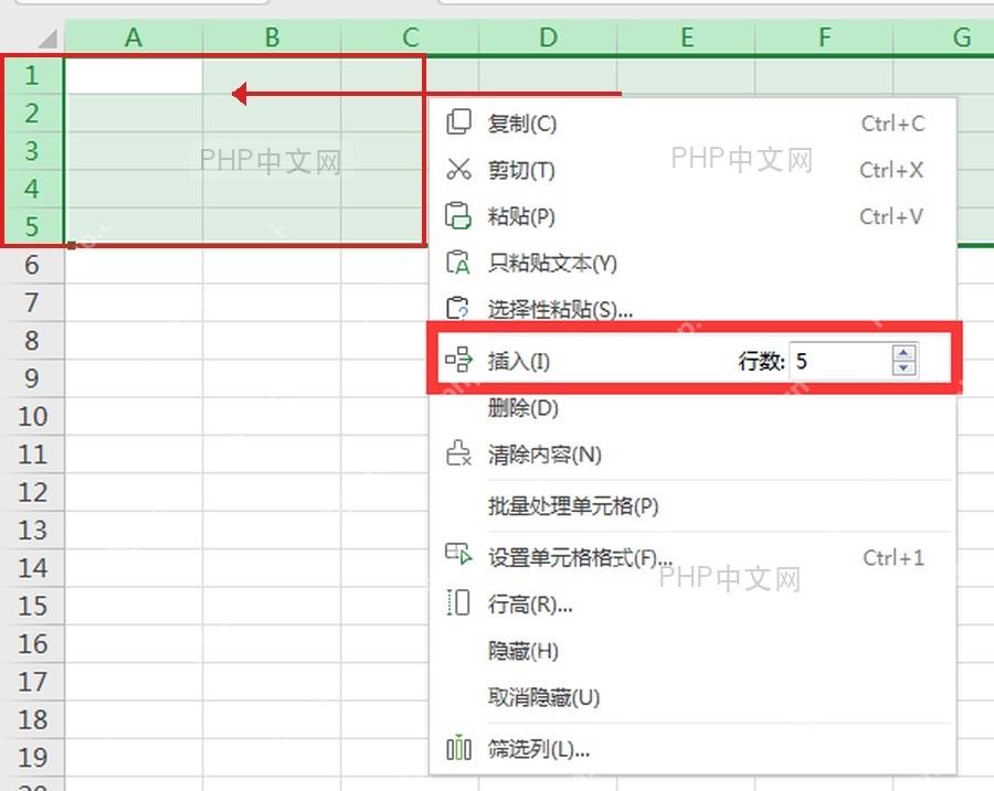 WPS表格选中连续行号准备插入空行
