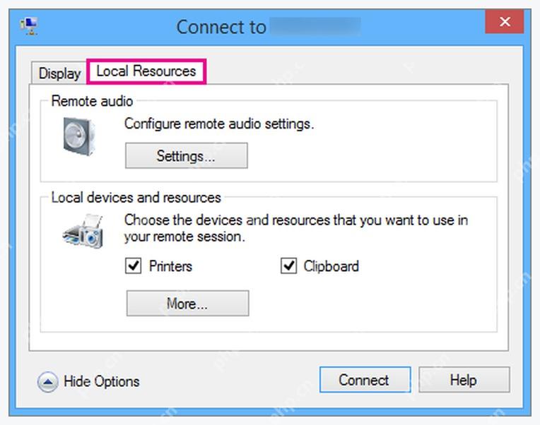 Hyper-V VMConnect Local Resources 选项卡中的 Clipboard 复选框