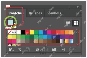 Illustrator Swatches 面板中的填充色和色板网格