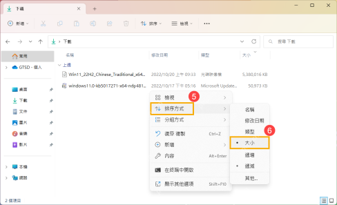 Win11 文件资源管理器右键选择按大小排序