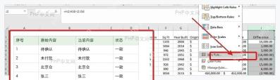 Excel 表格中选中当前内容列并打开条件格式新建规则