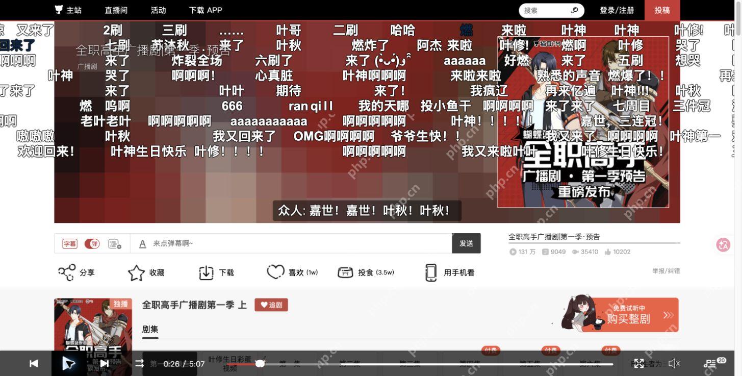 公开预告暂停状态下的网页播放器